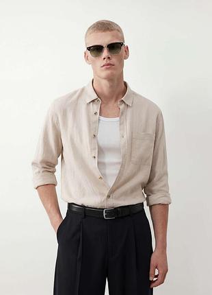 Плотная бежевая рубашка из смеси льна от asos design, 51% лён