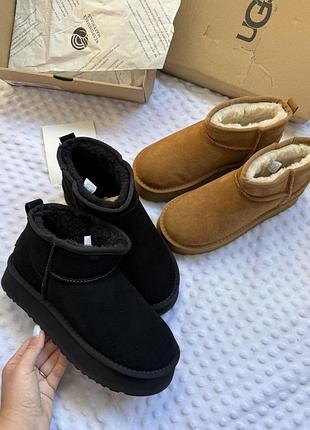 Ugg classic ultra mini platform 3 cm , угги руді , чорні 4