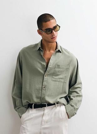 Плотная оверсайз рубашка хаки из смеси льна от asos design, 51% лён