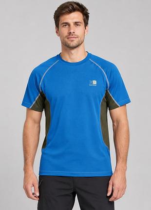 Чоловіча спортивна футболка karrimor tech t-shirt яскраво-синього кольору з темно-сірими (вугільними) бічними вставками та контрастними пласкими швами