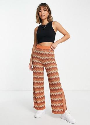 Трикотажные широкие брюки палаццо primark в зигзаг / полоску (размер uk12-14)