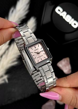 Женские часы casio 1920p-v007d-4e с розовым циферблатом и стальным браслетом