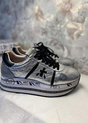 Кросівки жіночі premiata beth сріблясті, розмір 40, шкіряні