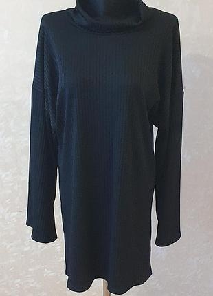 Черное платье-туника в рубчик prettylittlething (размер m/l, eur 38)