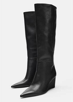 Чоботи сапоги zara натуральна шкіра