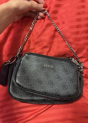 Сумка жіноча guess багет чорна сіра