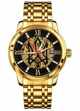 Мужские часы awarder 025 sharp gold-black с автоподзаводом и золотистым браслетом