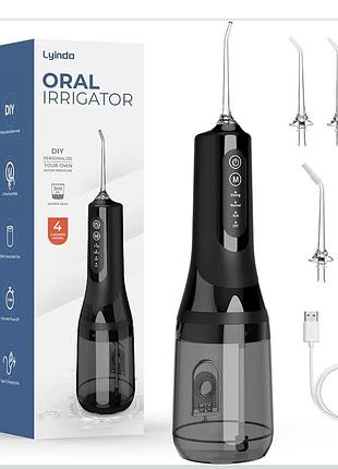 Портативный ирригатор для полости рта lyinda oral irrigator (черный) с 4 режимами и резервуаром 300 мл