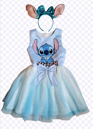 Стич нарядный карнавальный костюм платье на девочку с обручем ушками