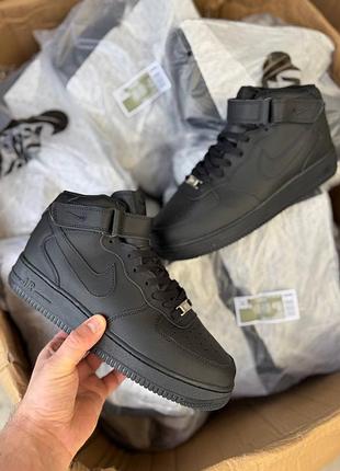 ❄️ кросівки nike air force high classic black хутро