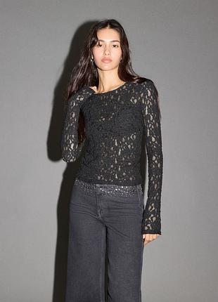 Черная ажурная блуза лонгслив marks &amp; spencer