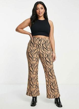 Стильные штаны клеш в зебровый/тигровый принт рубчик ladies fashion (размер uk18)