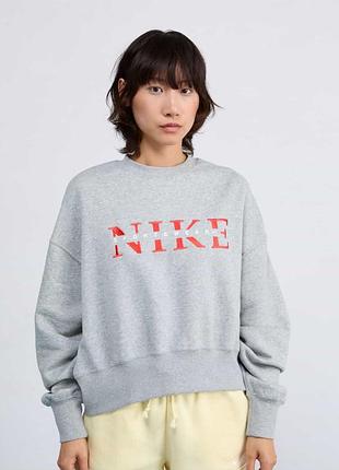 Жіноча кофта nike сіра вкорочена на флісі