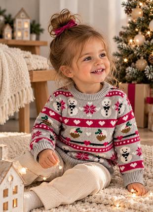 Дитячий новорічний светр mothercare 2–3 роки, 92-98 см, сніговики