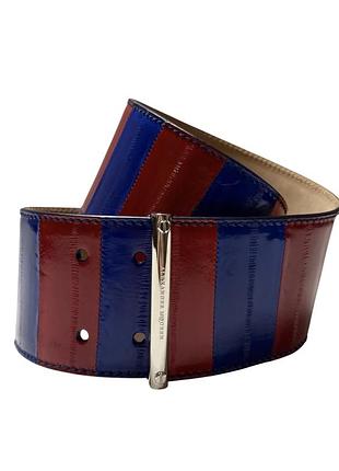 Пояс alexander mcqueen шкіряний вінтажний у синьо-червону смужку