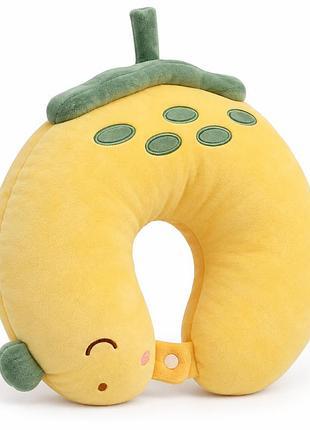 Подушка дорожная ортопедическая под шею memory foam 30×28 см, u-образная с эффектом памяти, плюшевая, с застёжкой желтый