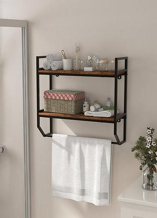 Полка навесная costway loft wall shelf для ванной с держателем для полотенец лофт коричневый