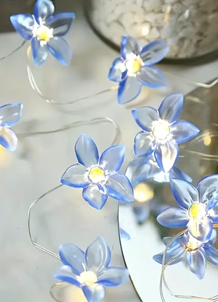 Гірлянда світлодіодна квіти блакитна 1 м на 10 led на батарейках (cottagecore / coquette / room decor)