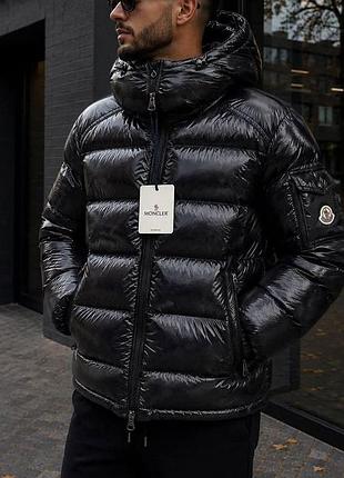 Тепла чорна куртка moncler зима s, m, l, xl