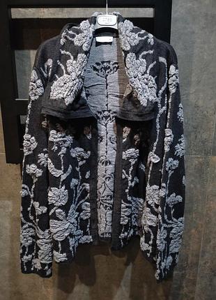 Шерстяной кардиган кофта per una marks &amp; spencer m&amp;s xl с фактурным цветочным рисунком