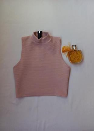 Нежно-розовый трикотажный кроп-топ в рубчик new look с молнией (размер xxs-xs / 34)