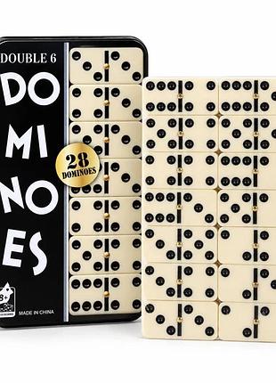 Настольная игра домино double 6 с белыми косточками (5х2,5 см, 28 штук) в металлической коробке