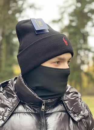 Шапка polo ralph lauren чорна з червоним лого