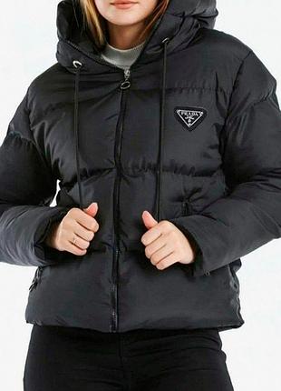 Зимова чорна куртка prada s m l xl xxl