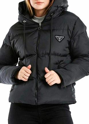 Чорна зимова куртка prada розміри s m l xl xxl