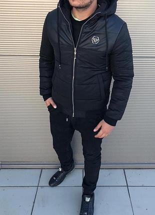 Куртка philipp plein чорна s, xl демісезон