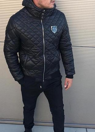 Чорна куртка philipp plein для демісезону, розміри s, m