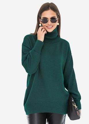 Свитер с горловиной 100% шерсть xl-xxl темно-зеленый цвет