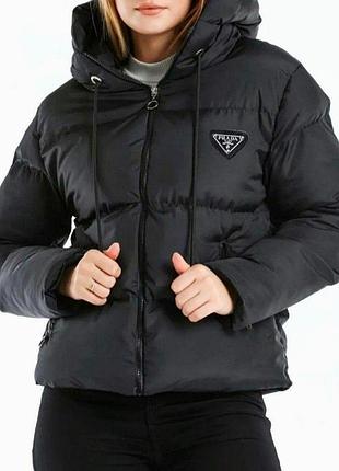Стильна чорна куртка prada зимова s m l xl xxl