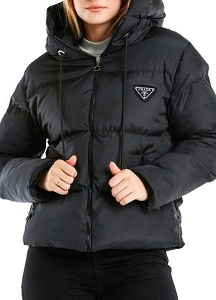 Тепла зимова куртка prada чорна s m l xl xxl