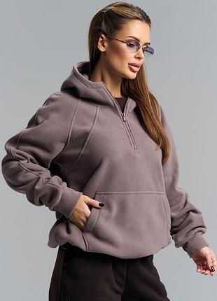 Флисовый оверсайз худи с карманом и капюшоном