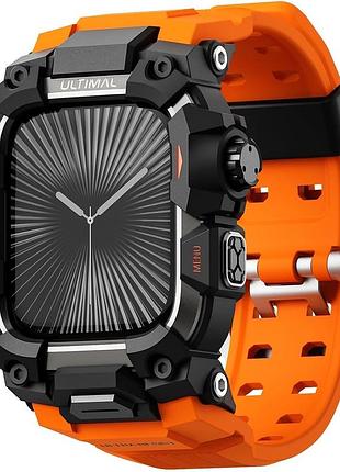 Ударостійкий чохол із ремінцем ultimal для apple watch 46 мм series 11/10, захисний бампер військового класу, помаранчевий