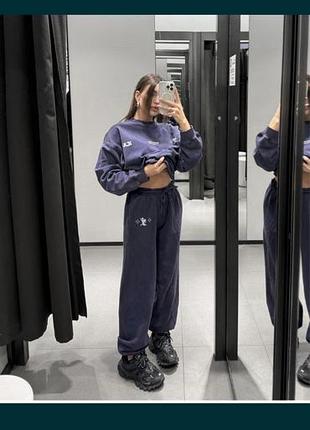 Спортивний костюм жіночий zara синій зі світшотом на флісі