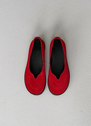 Анатомічні балетки barefoot замшеві червоні для середньої та широкої ноги