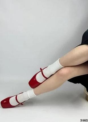 Балетки nina mi червоні з натурального лаку демісезонні