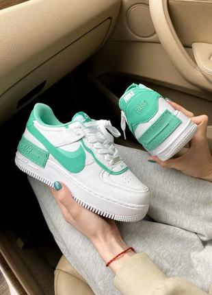Nike air force shadow white green 🍏 стильні жіночі кросівки найк