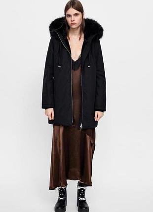 Теплая зимняя женская куртка парка на меху с капишоном zara basic outerwear