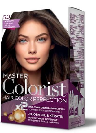 Фарба для волосся master colorist 5.0 світло-коричневий, 2x50 мл+2x50 мл+10 мл
