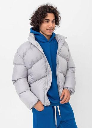 Сірий дутий пуховик оверсайз на зиму s-xl