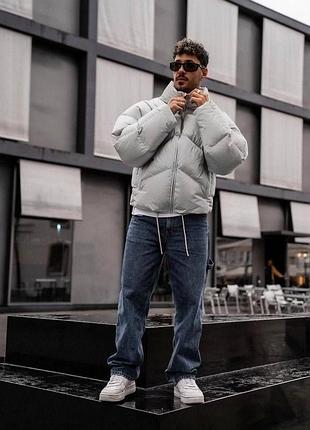 Трендовий сірий пуховик оверсайз s-xl зима