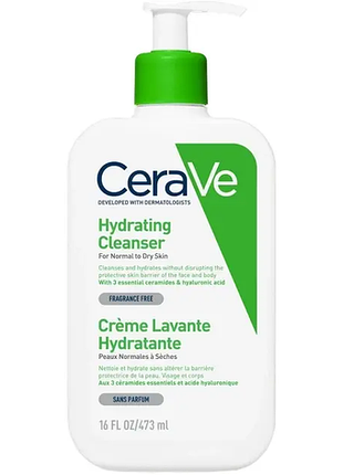 Очищающая увлажняющая эмульсия cerave для нормальной и сухой кожи лица и тела,473 мл