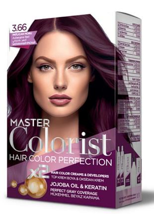 Фарба для волосся master colorist 3.66 баклажан, 2x50 мл+2x50 мл+10 мл
