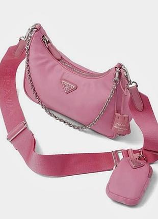 Жіноча сумка prada рожева нейлонова через плече