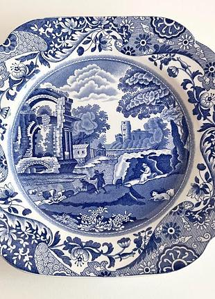 Красивая винтажная квадратная тарелка из серии spode blue italian производства англия