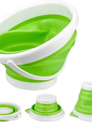 Ведро 10л с ручкой складное силиконовое круглое silicon bucket / ведро туристическое силикон сложное 10л