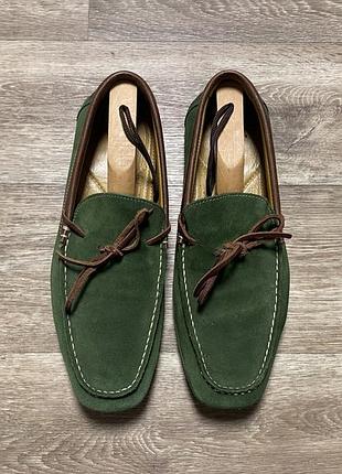 Чоловічі замшеві мокасини charles tyrwhitt зелені зі шкіряними шнурками green santoni size uk 10